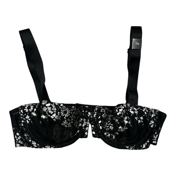 Victoria's Secret Bra Womens 32B Black Sheer Unlined Balconet Silver Metallic - Picture 2 of 8